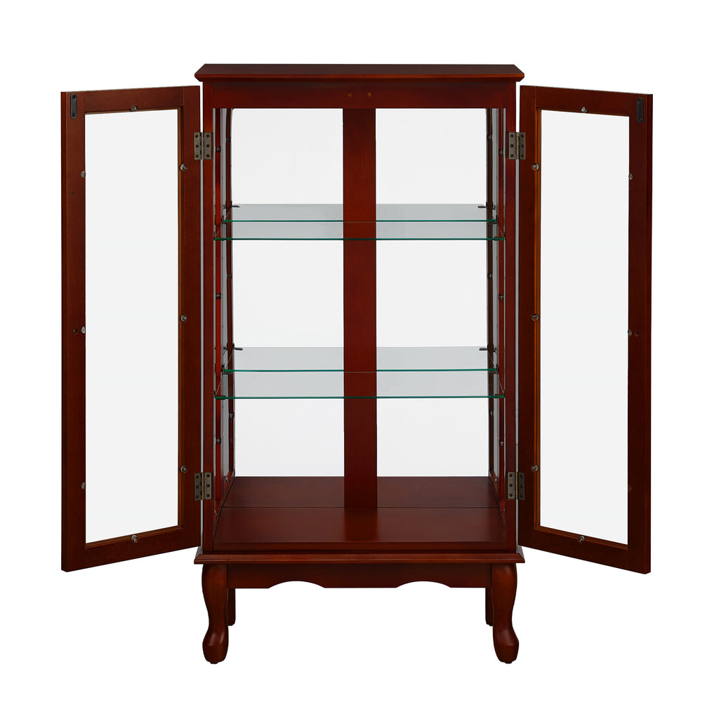 Mirrored back panel curio cabinet full height reflection