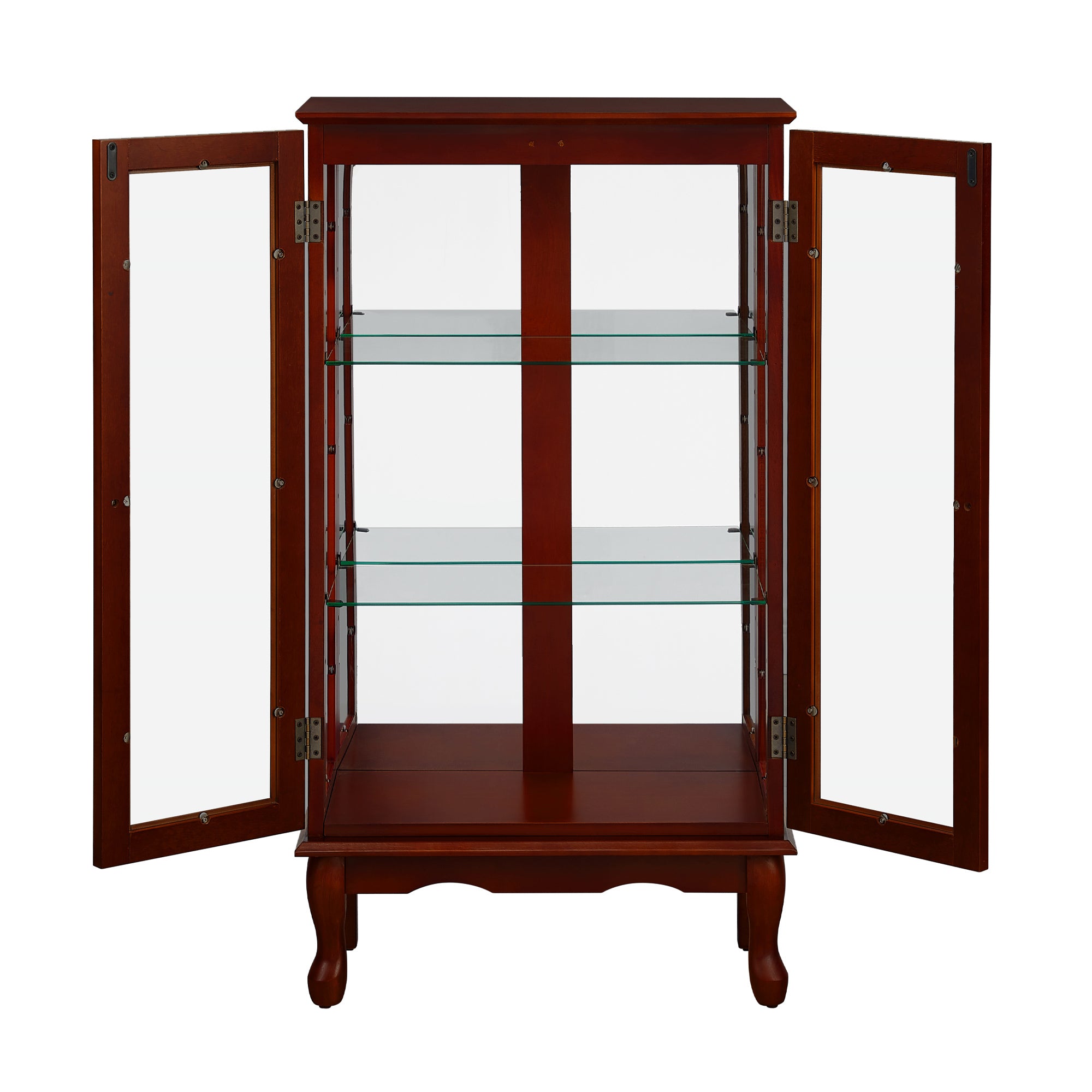 Mirrored back panel curio cabinet full height reflection