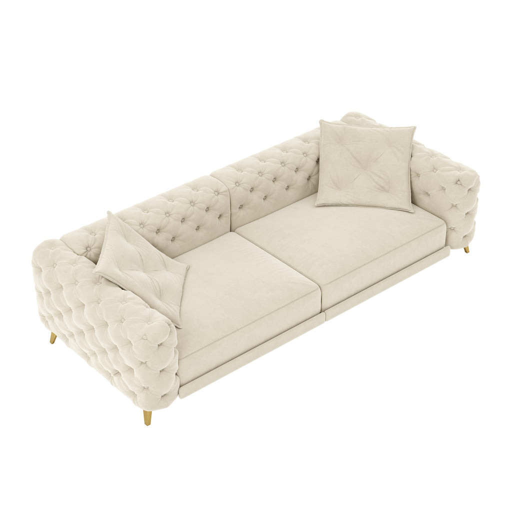 97.7' 3-in-1 Convertible Sleeper Sofa, 28.4' Deep Seat Pull Out Sofa Bed,Button Tufted Modern Sofa, 4-Seater Couch with Movable Ottoman for Apartment, Office, Bedroom,Beige/White