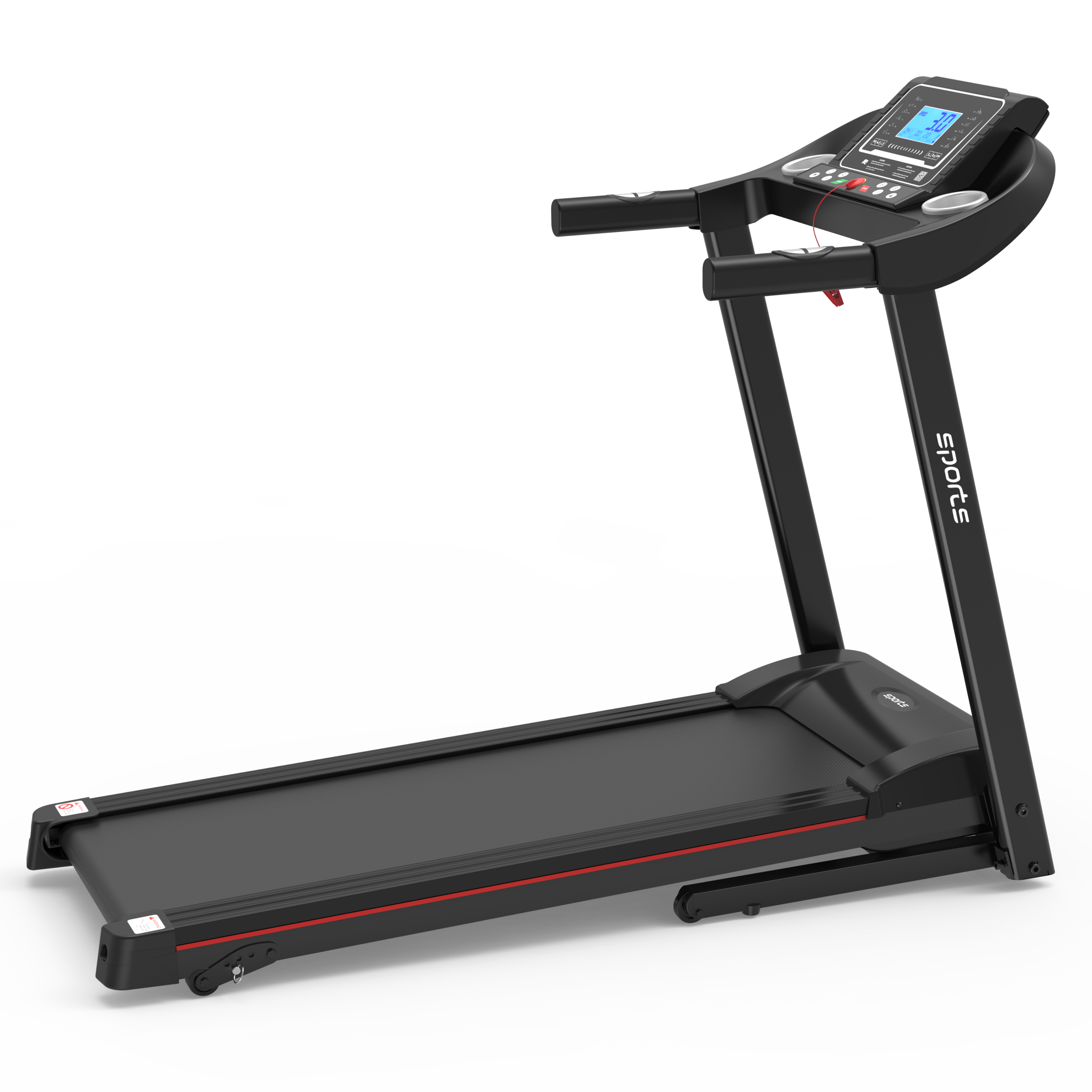 Foldable treadmill folded upright storage in small apartment