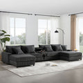 [VIDEO]141.5*64'' Corduroy Sectional Sofa with Bluetooth Speakers, U-Shaped Couch with Console, USB Charger, Cup Holders, Storage, Ottoman, Deep and Wide Seat Cloud Sofa for Living Room&Apartment