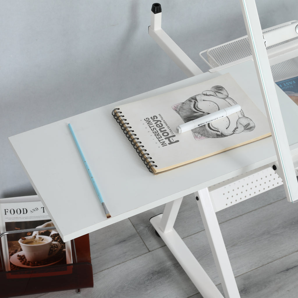 White drawing desk profile view with stool