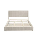 Beige Solid Wood Platform Bed Frame with Headboard, King Size, No Box Spring Needed, Easy Assembly, Floor-standing Design