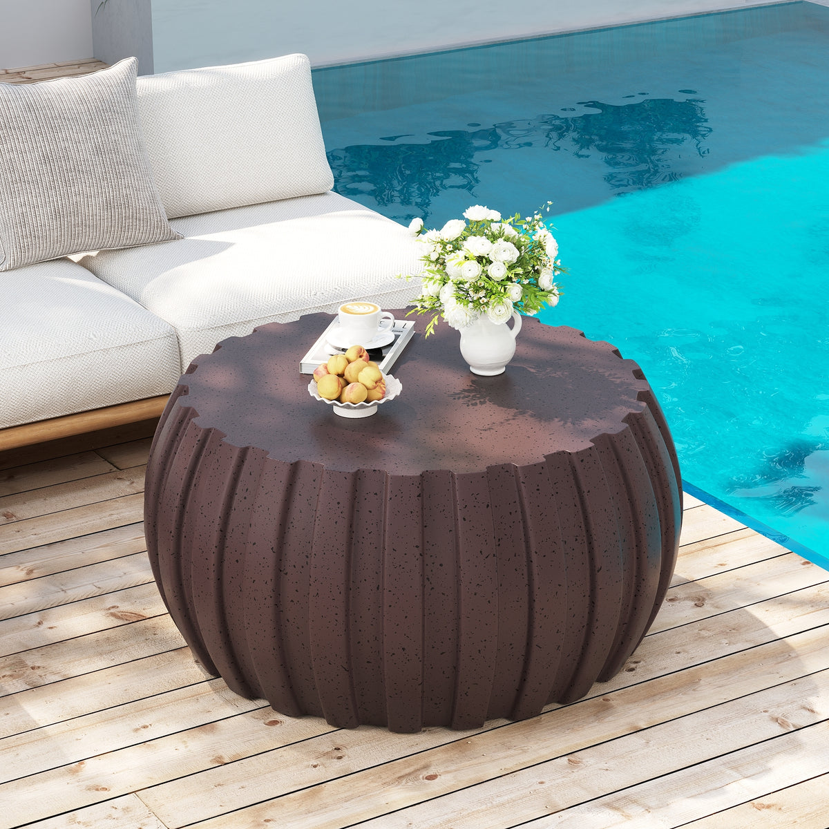 35.43' Modern Waterproof Coffee Table, Durable MgO Cement Design,Indoor & outdoor compatible(Brown)