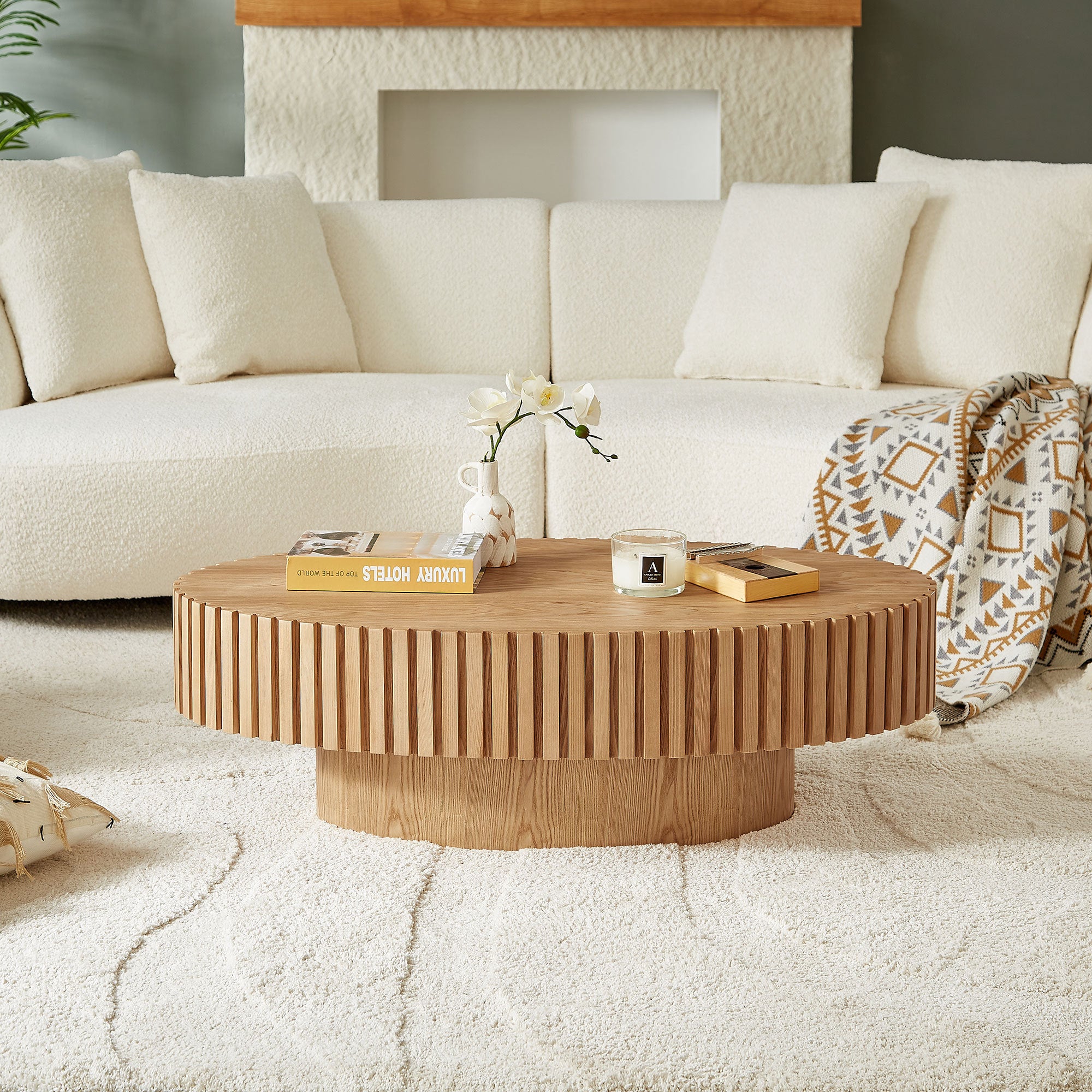 Natural ash oval table compact footprint overview