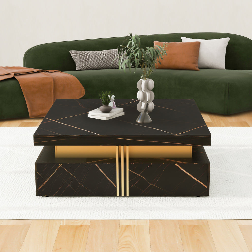 Modern black square cocktail table four drawers side view