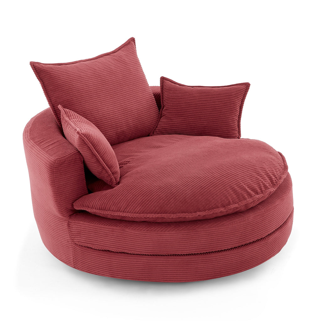 Corduroy Swivel Barrel Chair — 360° with Removable Pillows