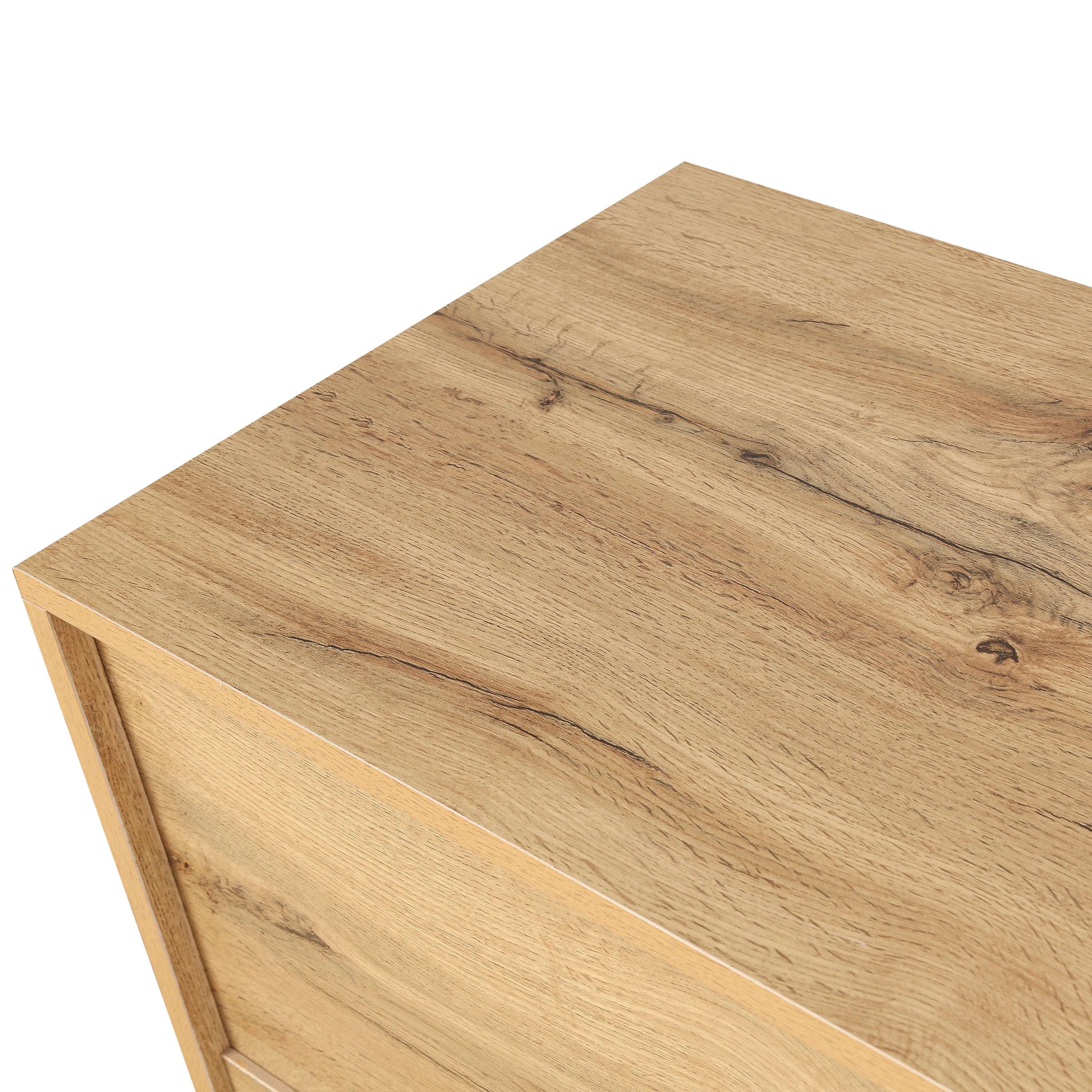 Natural wood tall storage cabinet hallway setting
