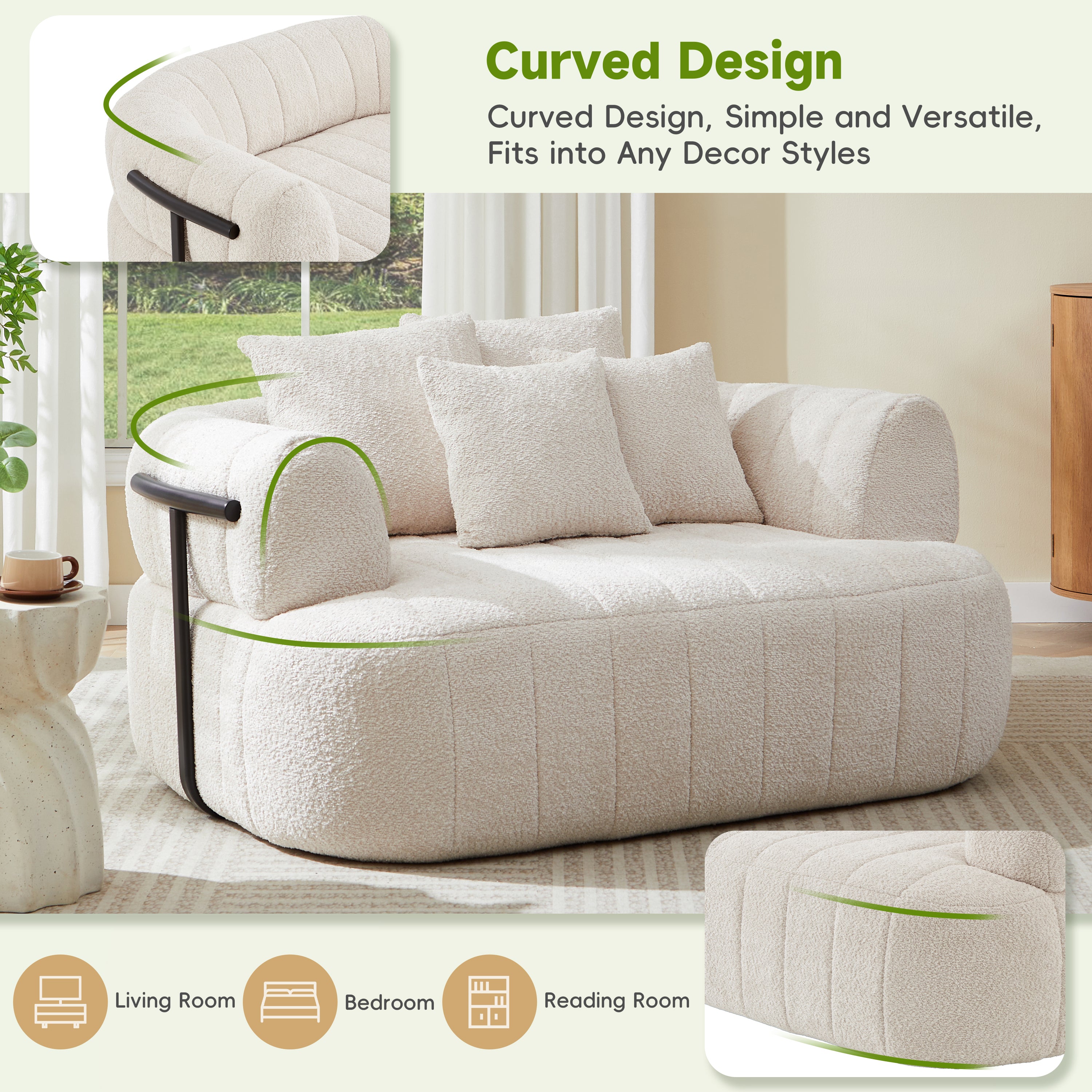 Oversized 64 inch beige cloud sofa chair with pillows