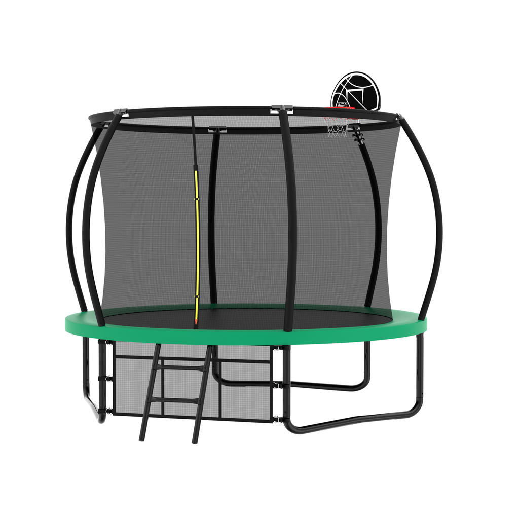 Outdoor pumpkin trampoline safety enclosure net — angle view
