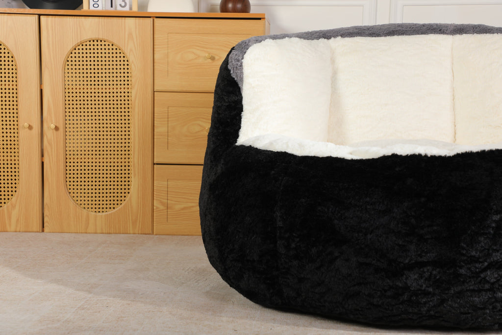 Oversized Bean Bag Chairs,Multicolor Faux Fur Couch Filled with Shredded Sponge,Large Lounger Sofa For Living Room,No Assembly Required , Pink+White+Purple