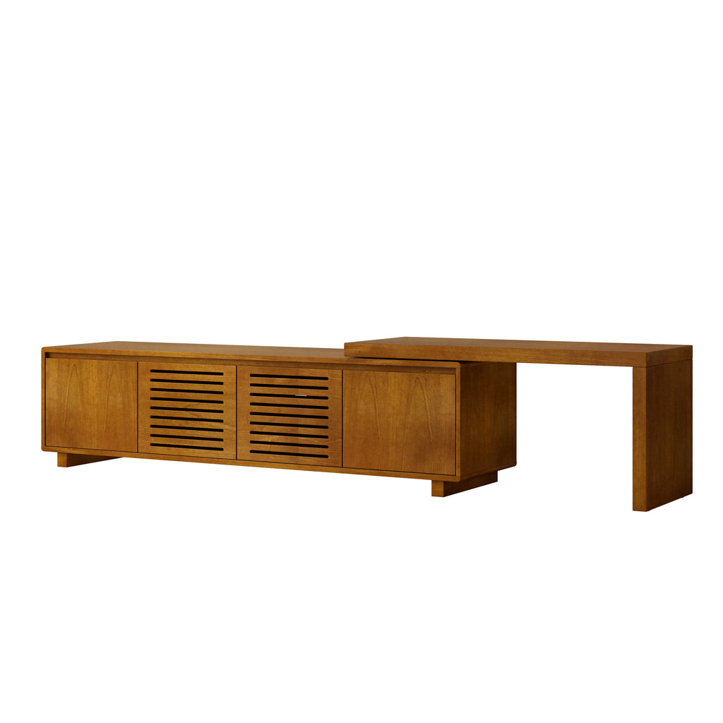 Fluted vintage wood grain TV stand side profile