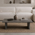 Modern Faux Concrete Coffee Table, Minimalist Rectangle Stone Look Center Table, Faux Slate Gray Cocktail Table with Slab Legs for Wabi-Sabi & Organic Modern Living Room