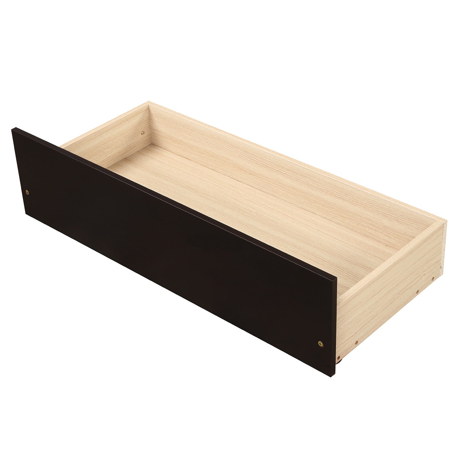 Espresso twin platform bed side profile with drawers