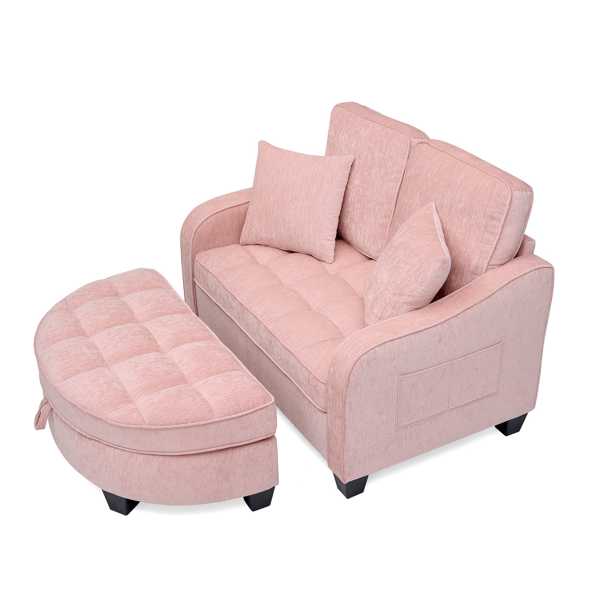 Corduroy 2-Seater Sofa Chaise — Storage Footrest & 2 Pillows, 42.7" Wide