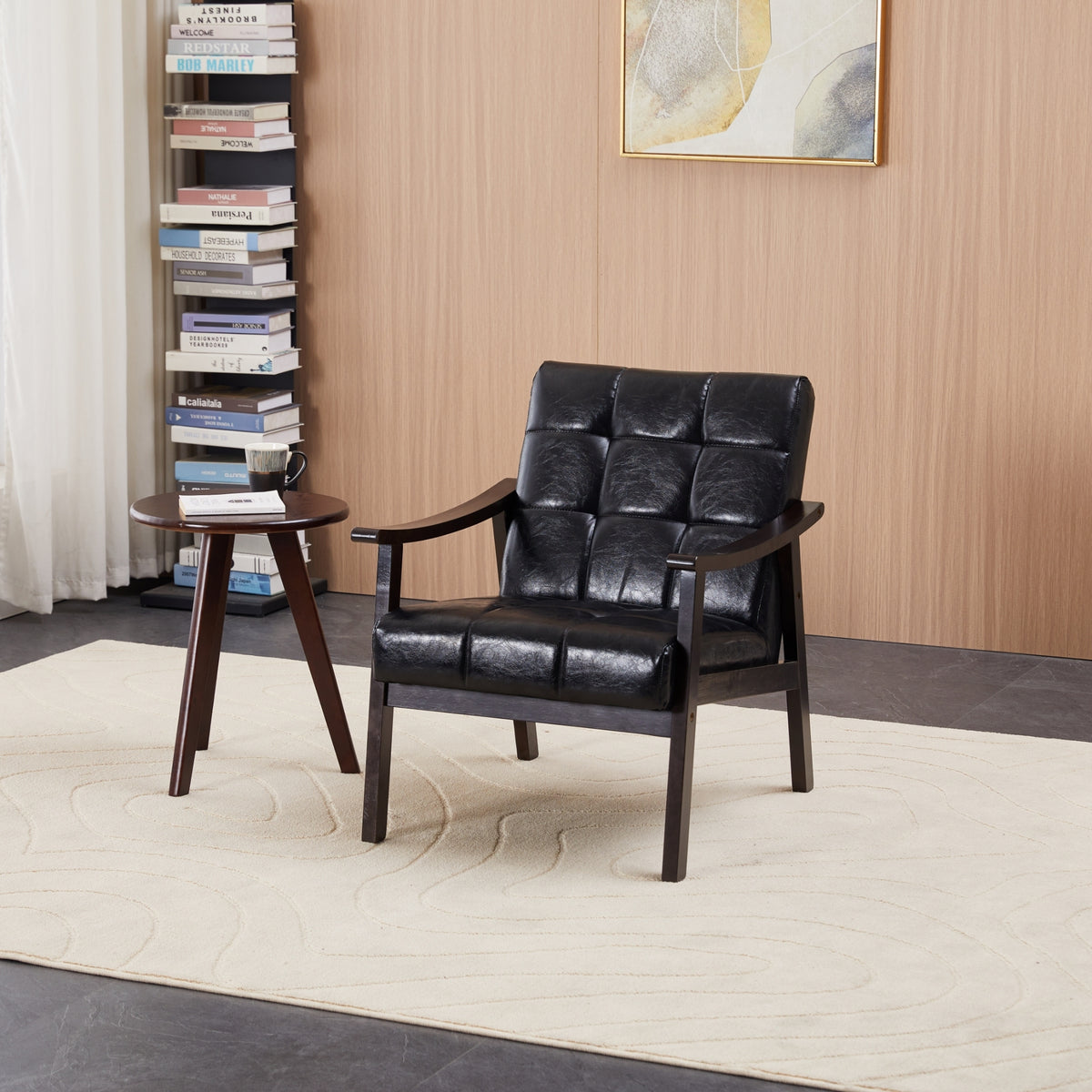 Medieval-inspired modern armchair with high back (Antique Black ) upholstered chair, solid wood legs, leisure reading chair suitable for living room or bedroom.