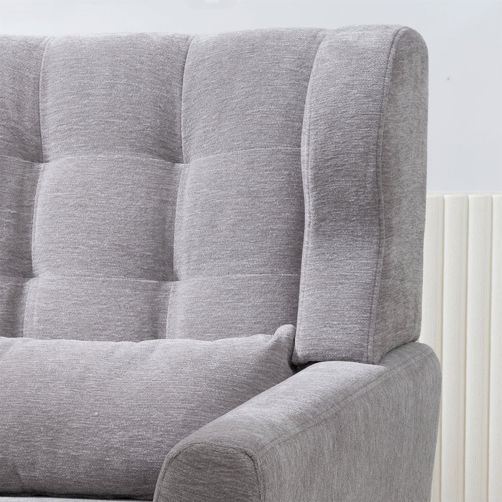 Chenille Accent Chair with Lumbar Pillow — Mid-Century Rubberwood Legs