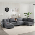 139'' U-shaped Modular Sectional Sofa with Console, Oversized L-Shaped Corduroy Couch with Wide Seat, USB Charger, Cup Holders, Movable Ottoman, Storage Pockets, 6 Seat for Living Room
