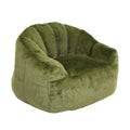 Green faux fur bean bag sofa chair with armrests — front view