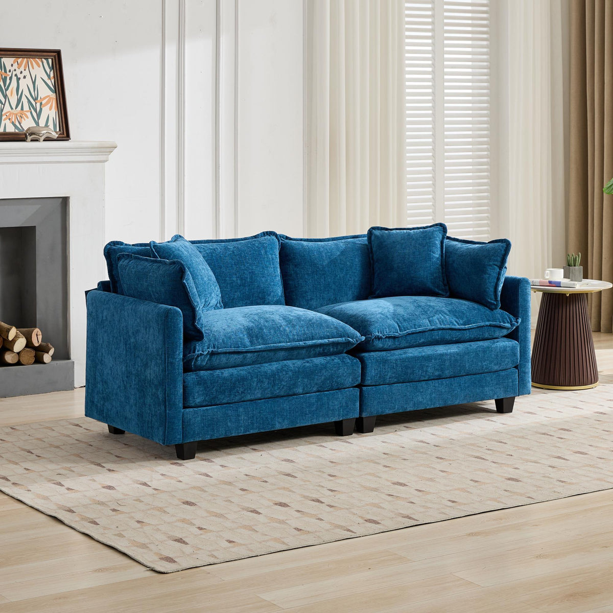 Cloud Sofa LoveSeat (Ottoman is not included), Modern Sectional Couch, for Living Room Bedroom and Apartment, Comfy Double Layer Upholstered Seat Cushion, Breathable Chenille Fabric, Blue.SW5012BL
