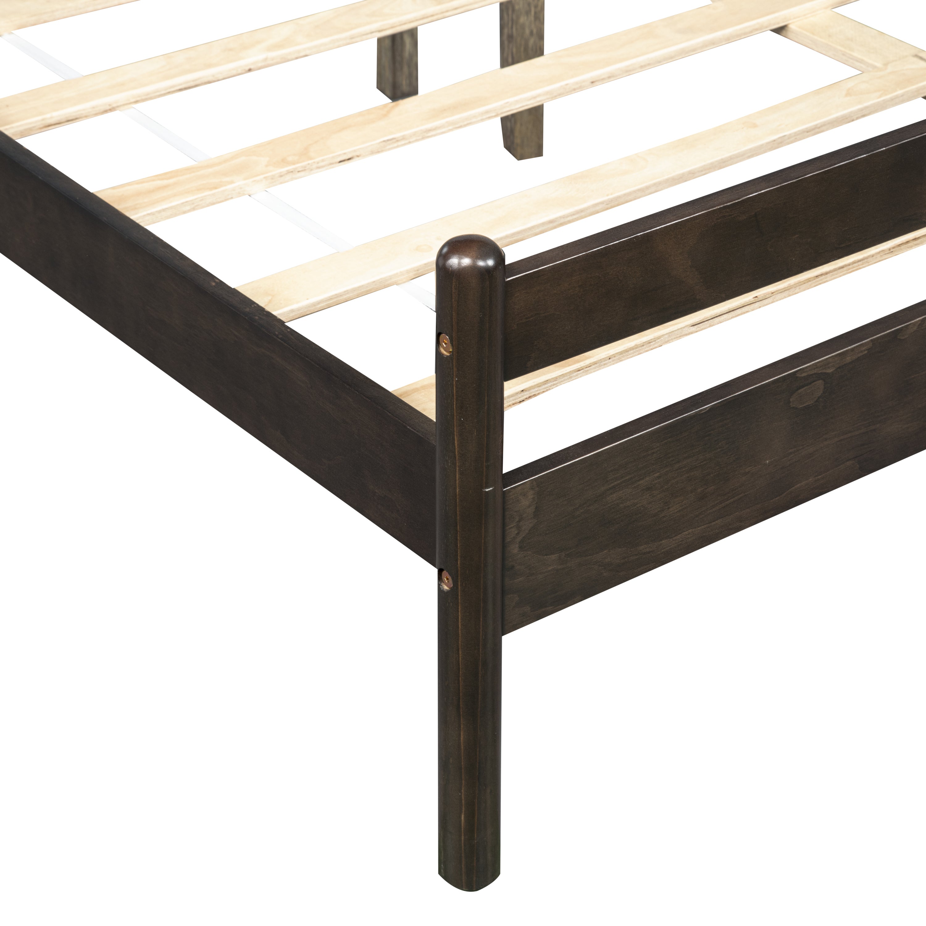 Traditional Style Queen Size Bed with Headboard and Footboard, Pinewood Bed with Strengthened Bed Frame ,Walnut