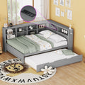 Wooden Full Size DayBed with Twin Size Trundle, DayBed with Storage Shelf and USB Charging Ports,Grey(Old SKU: HL000075AAE)
