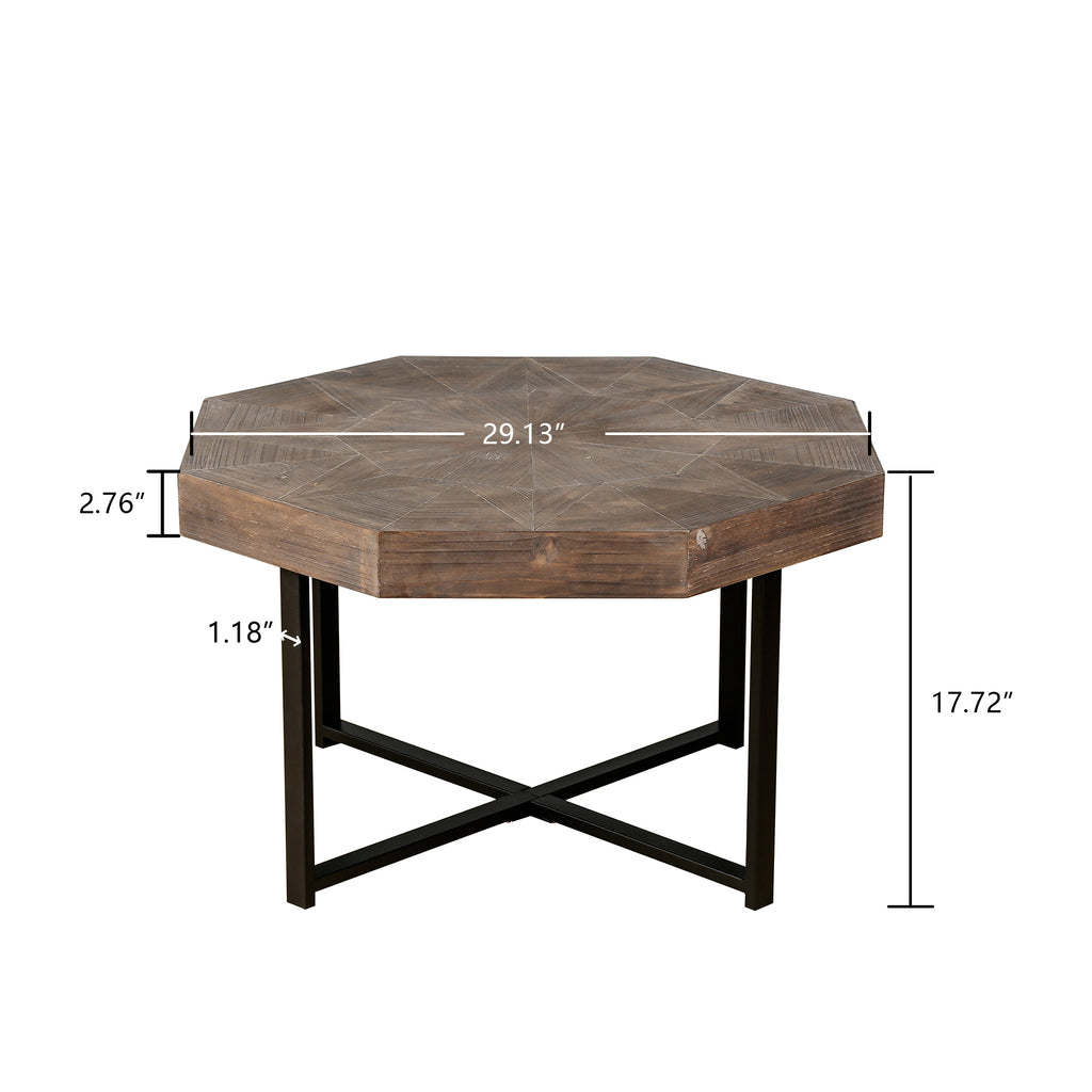 Crossed metal leg base octagonal coffee table stability detail
