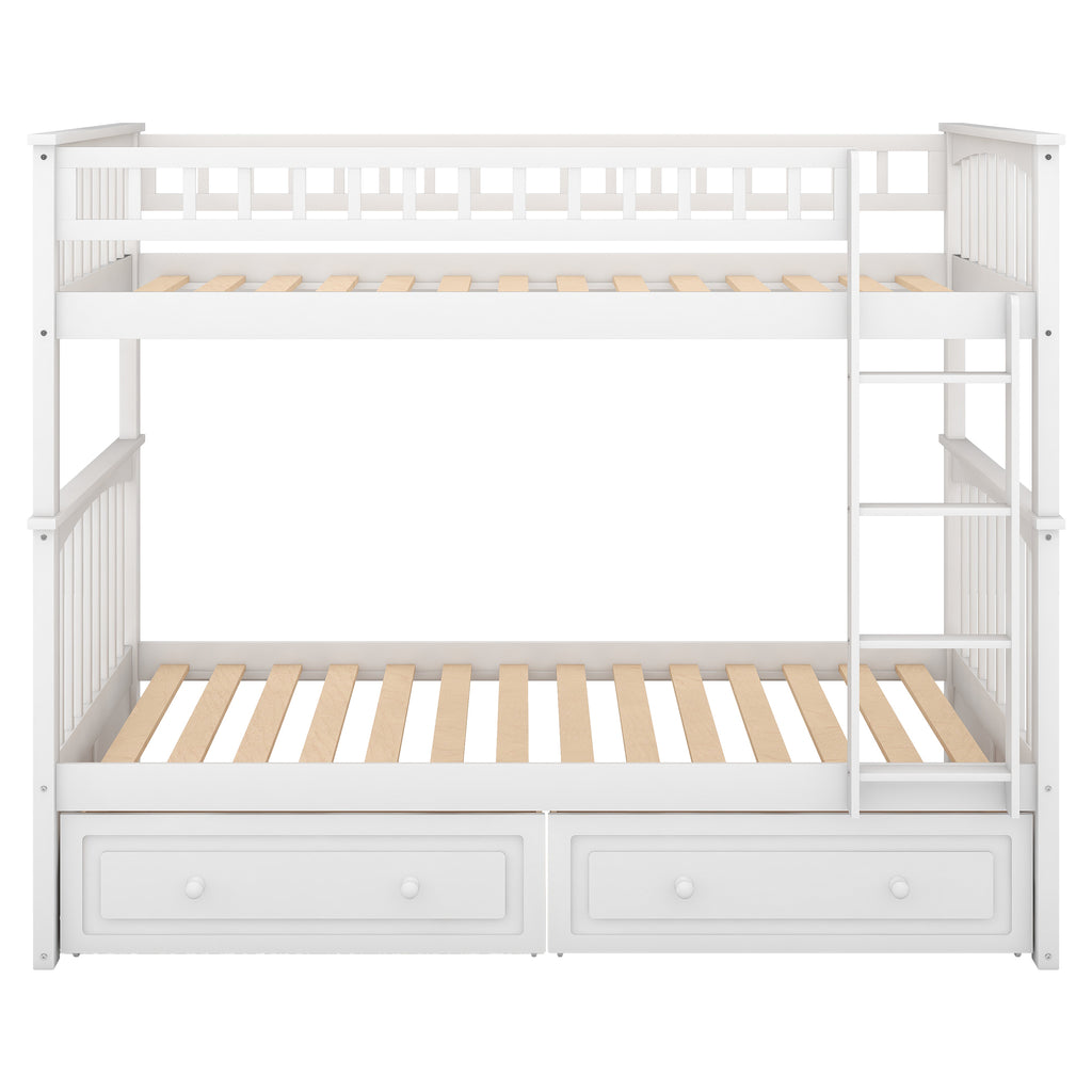 White twin over twin convertible bunk bed with drawers — product photo
