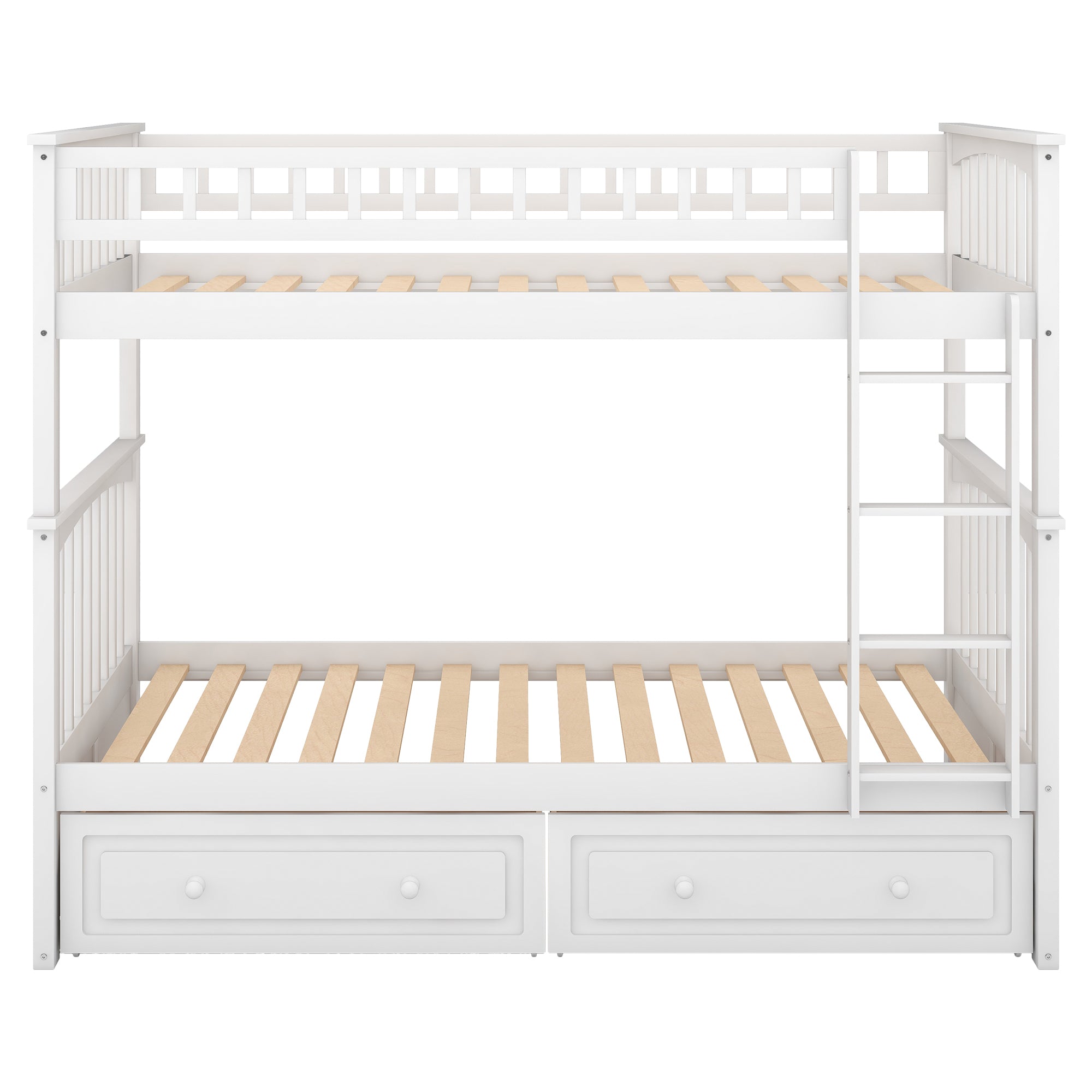 White twin over twin convertible bunk bed with drawers — product photo