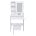 Vanity Table with Mirror, Adjustable LED Lights, Power Outlet, Hairdryer Holder & Stool – Compact Dressing Desk for Small Bedrooms