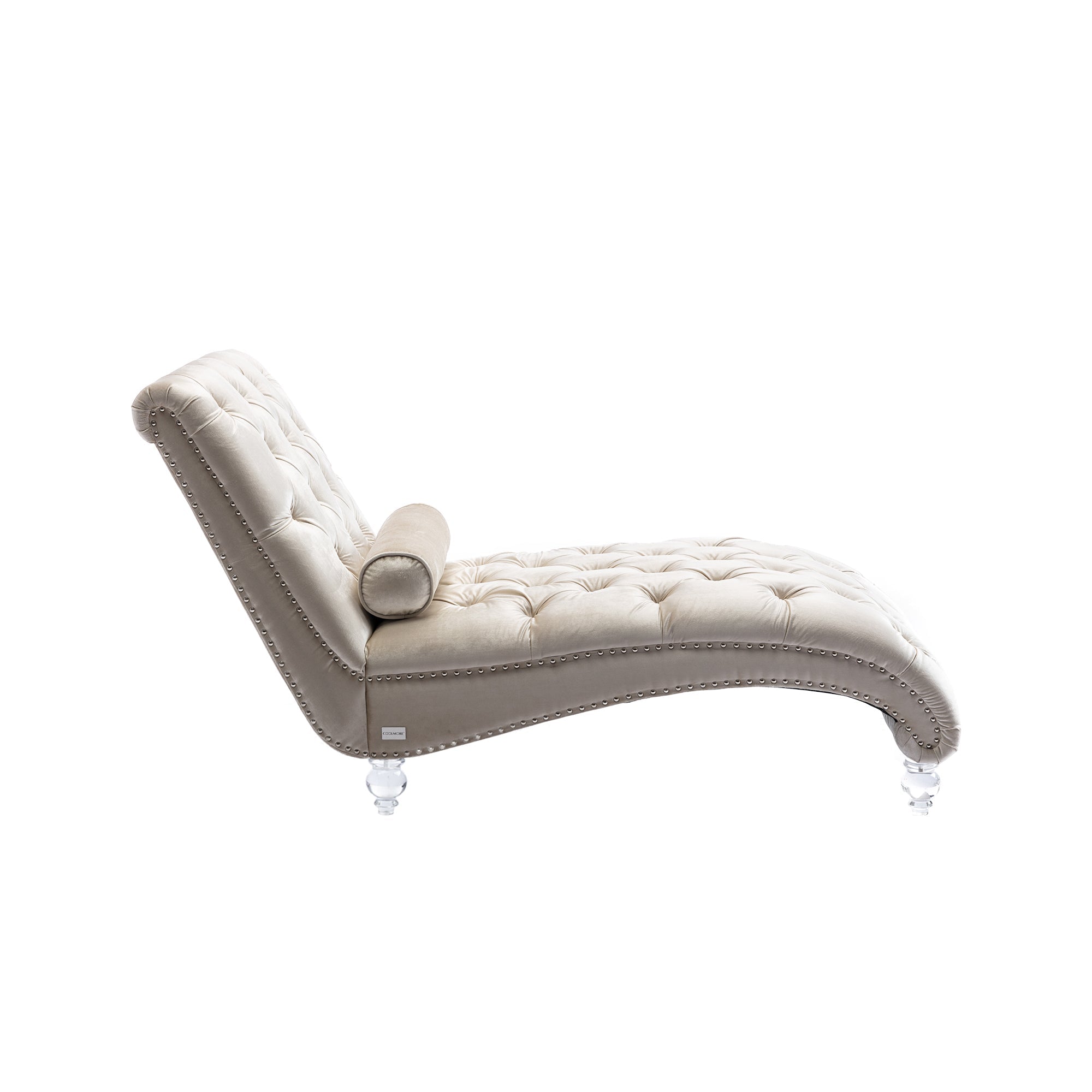 Velvet Chaise Lounge — Button-Tufted with Pillow