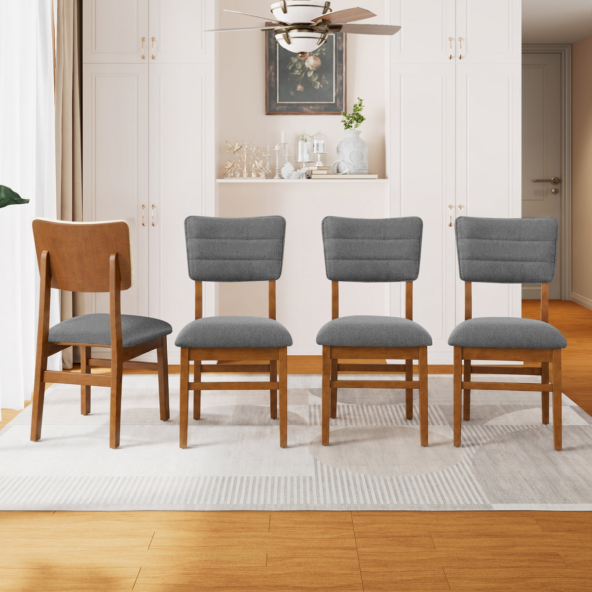 Upholstered Dining Chairs Set of 4, Ergonomic Mid-Century Modern Dining Chairs with Sturdy Rubberwood Frame, Non-Slip Kitchen Chairs for Dining Room,Kitchen, Cafe, Gray+Brown