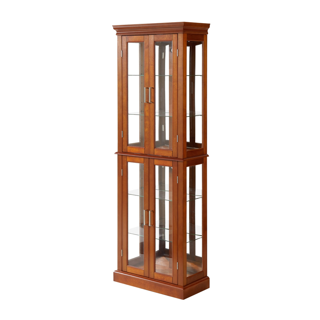 Lighted curio cabinet adjustable tempered glass shelves close-up