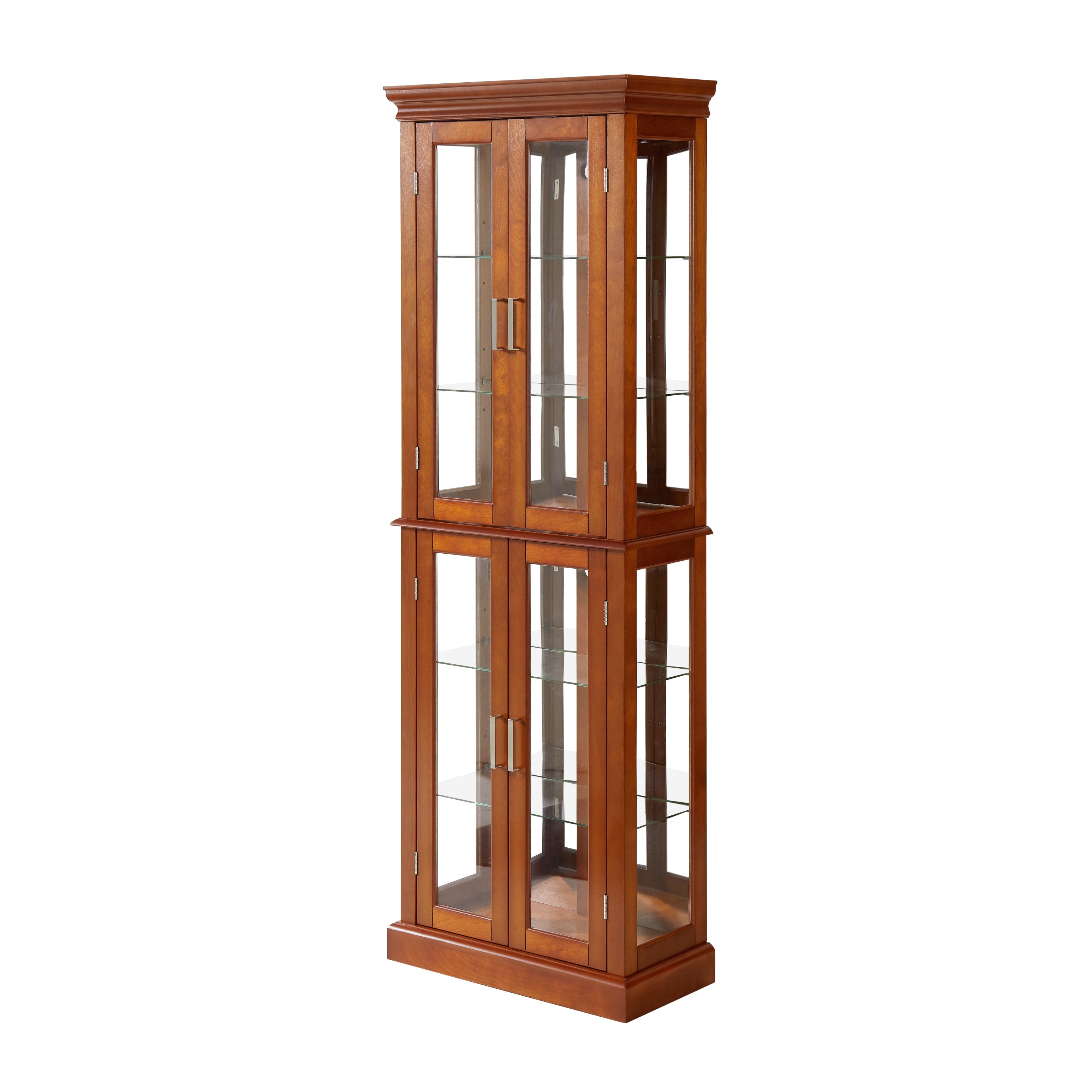 Lighted curio cabinet adjustable tempered glass shelves close-up