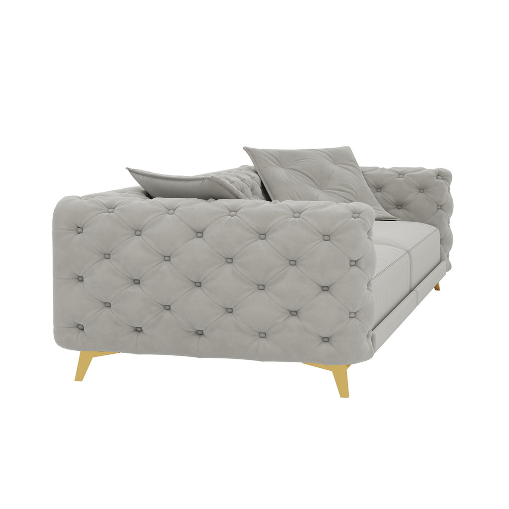 97.7' 3-in-1 Convertible Sleeper Sofa, 28.4' Deep Seat Pull Out Sofa Bed,Button Tufted Modern Sofa, 4-Seater Couch with Movable Ottoman for Apartment, Office, Bedroom,Beige/White