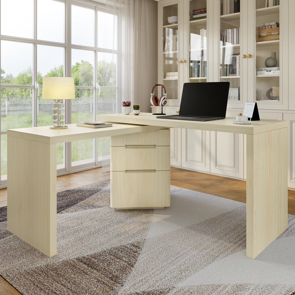 90-inch L-shaped executive desk with drawers — full overview