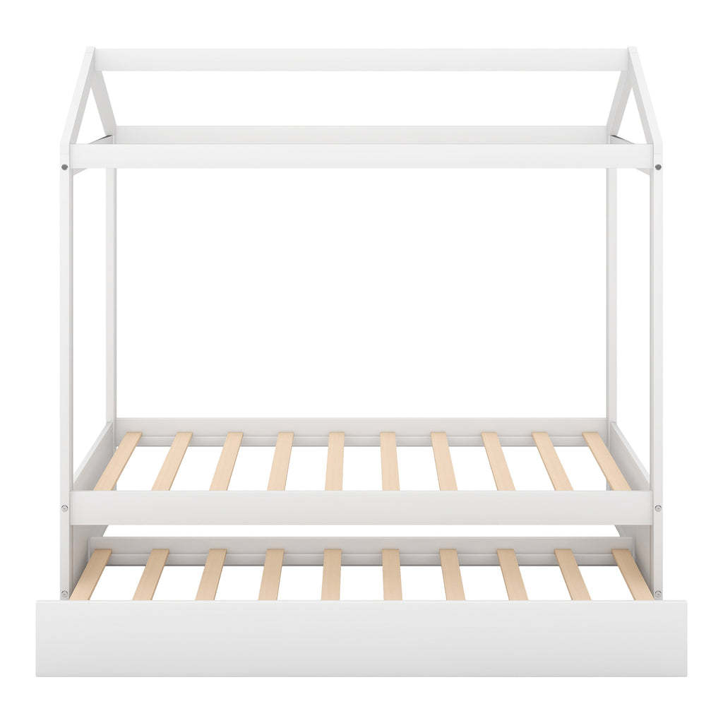 White twin house bed with trundle — product photo