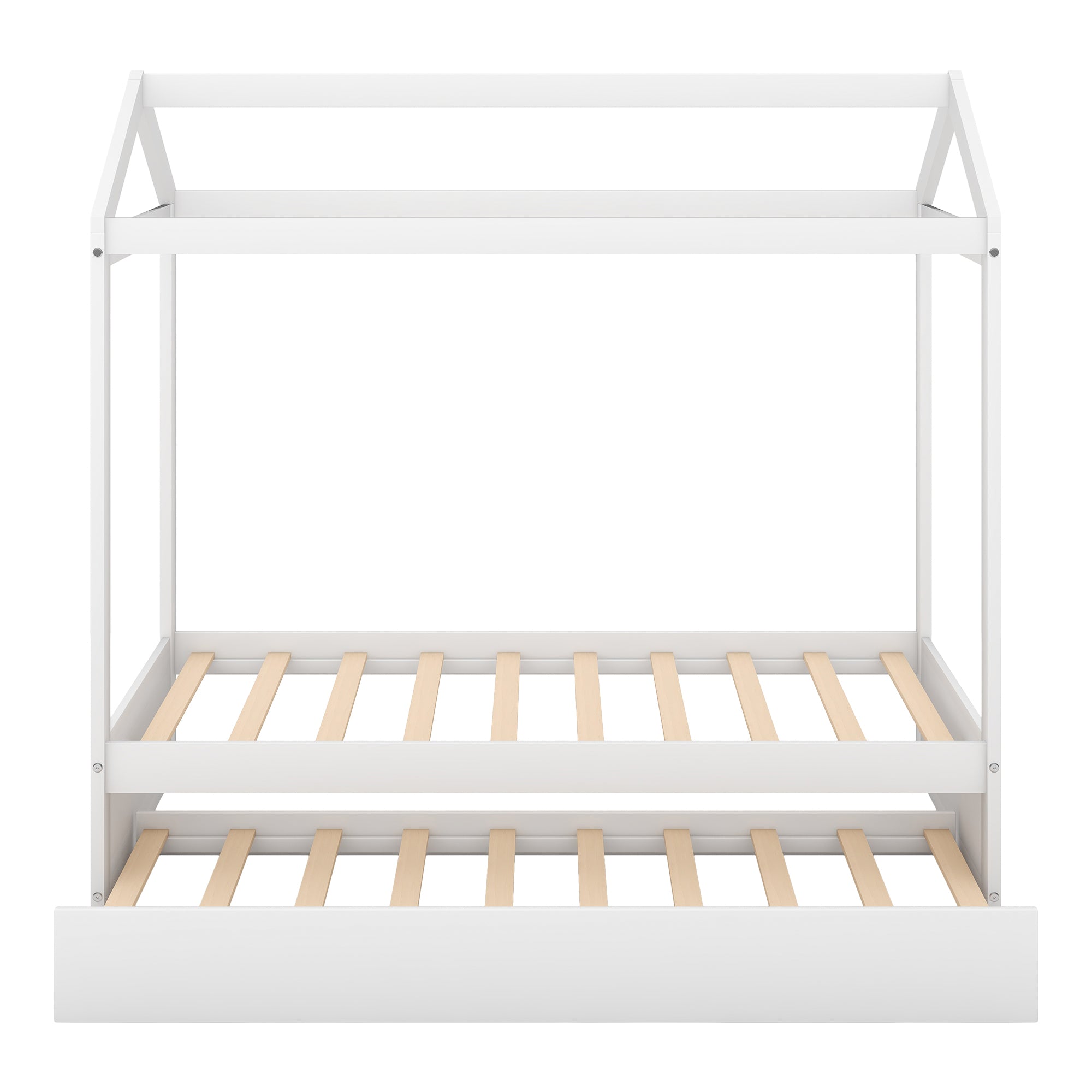 White twin house bed with trundle — product photo