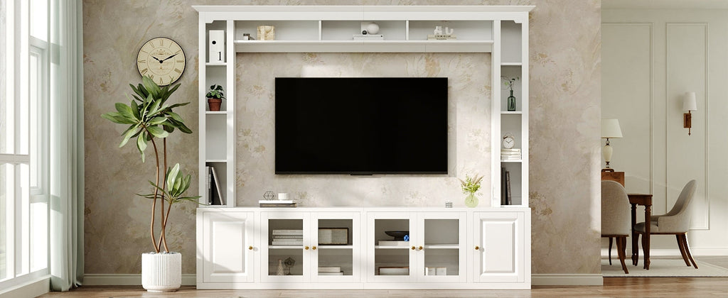 92" Entertainment Center Wall Unit with Glass Doors — for TVs Up to 80"