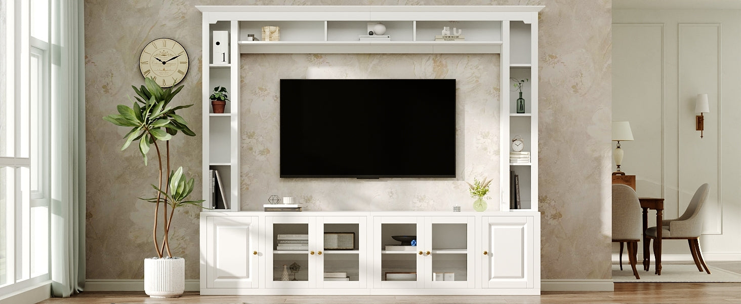 92" Entertainment Center Wall Unit with Glass Doors — for TVs Up to 80"