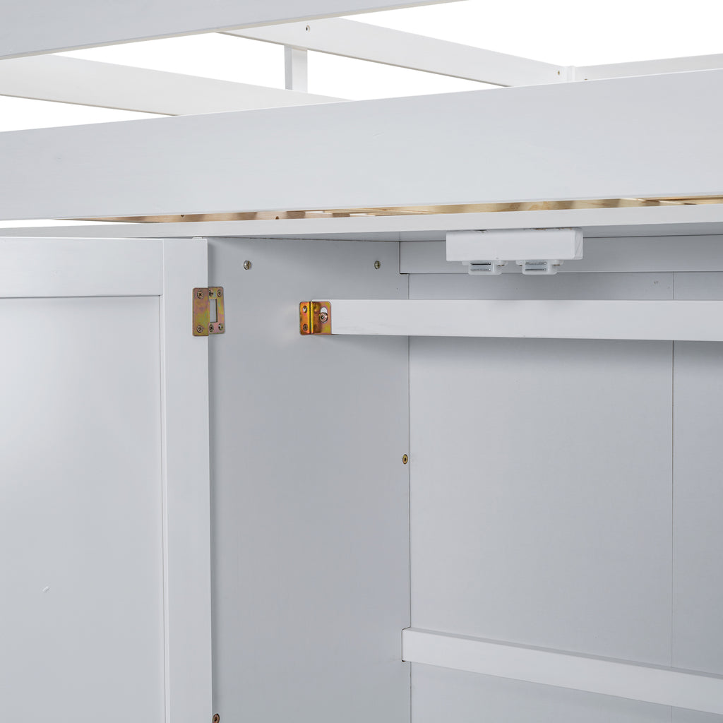 White loft bed wood slat platform — no box spring