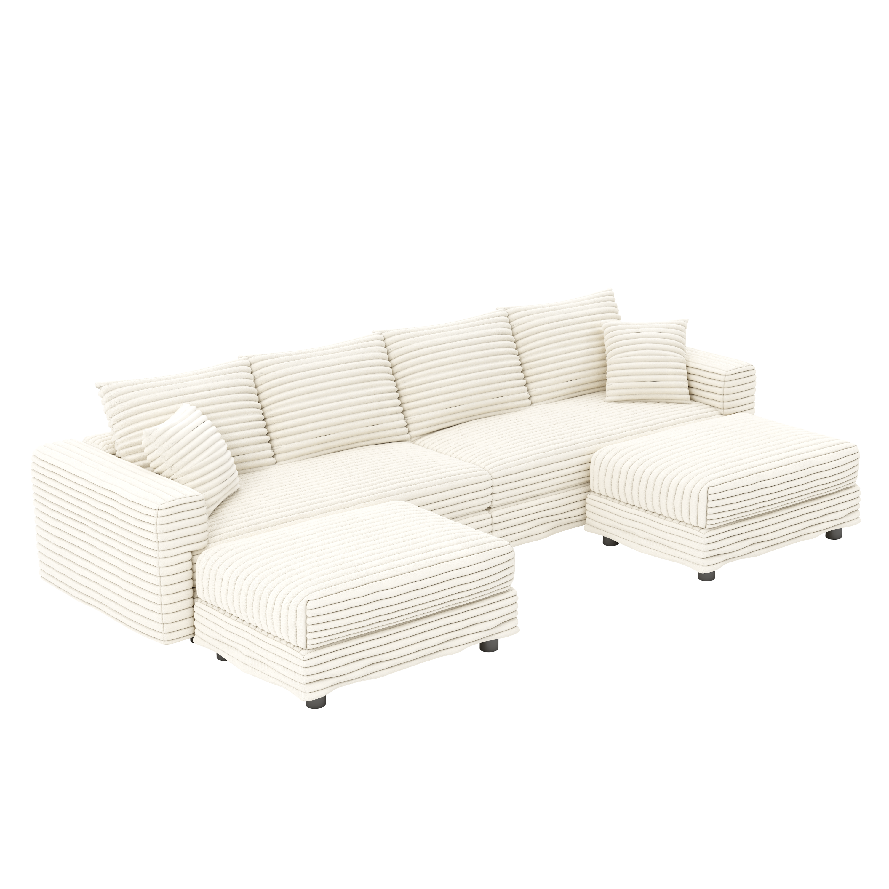 102.4 'Plush Corduroy 4-Seat Sofa,Modern Comfy Upholstered Sofa Cloud Couch,Deep Seat Couches with Soft Pillows and 3 Ottomans,Convertible Sofa Lounge Chair,Black(Old SKU:W1885S00287)