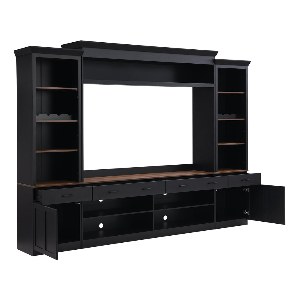 Farmhouse wall unit with cable management holes for media devices