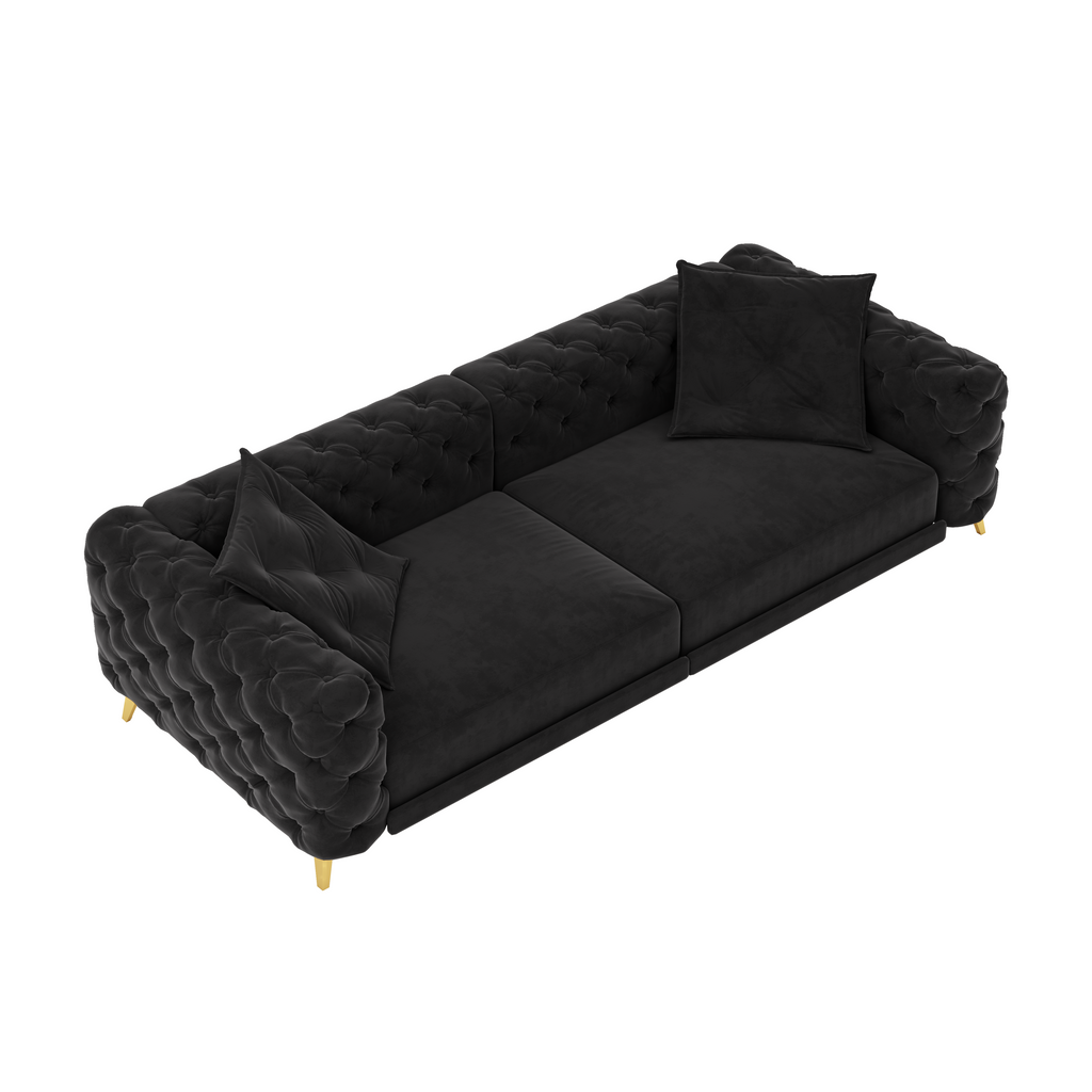 97.7' 3-in-1 Convertible Sleeper Sofa, 28.4' Deep Seat Pull Out Sofa Bed,Button Tufted Modern Sofa, 4-Seater Couch with Movable Ottoman for Apartment, Office, Bedroom,Beige/White