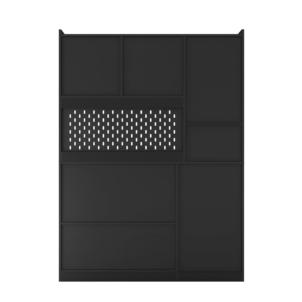 Black corner desk in home office setting