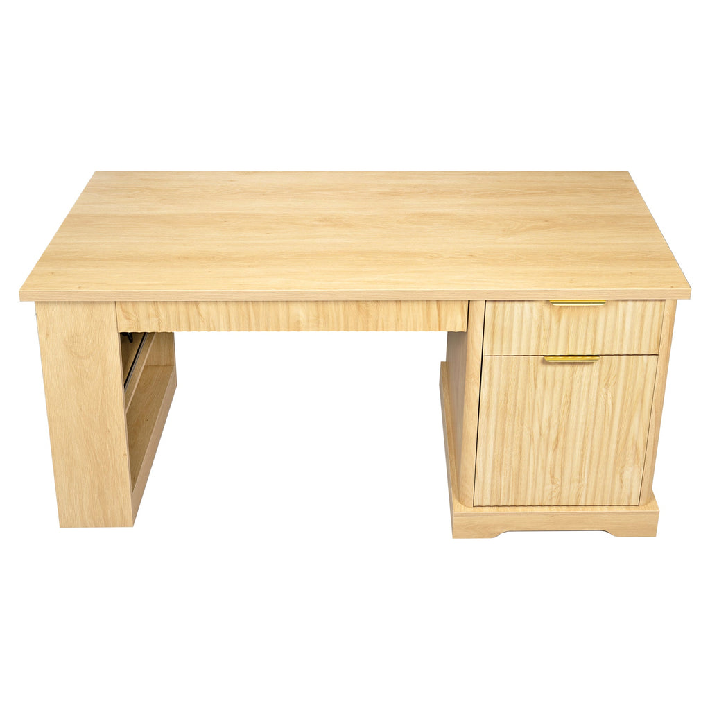 Fluted Office Desk with Pegboard, Charging Station, Keyboard Tray & Storage — 55-Inch