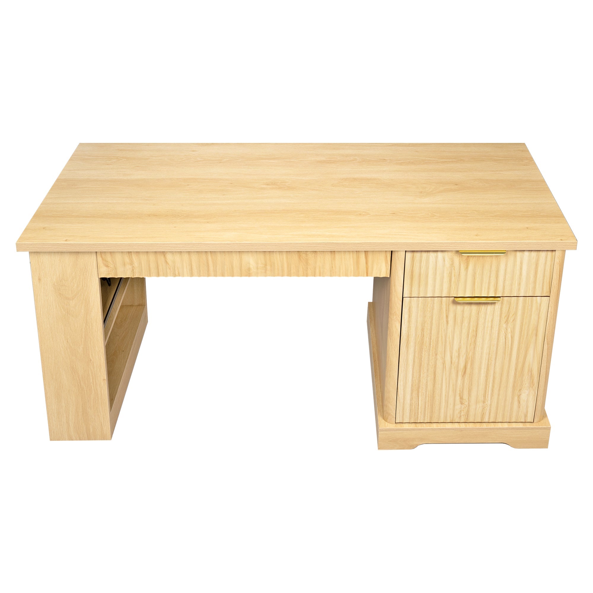 Fluted Office Desk with Pegboard, Charging Station, Keyboard Tray & Storage — 55-Inch