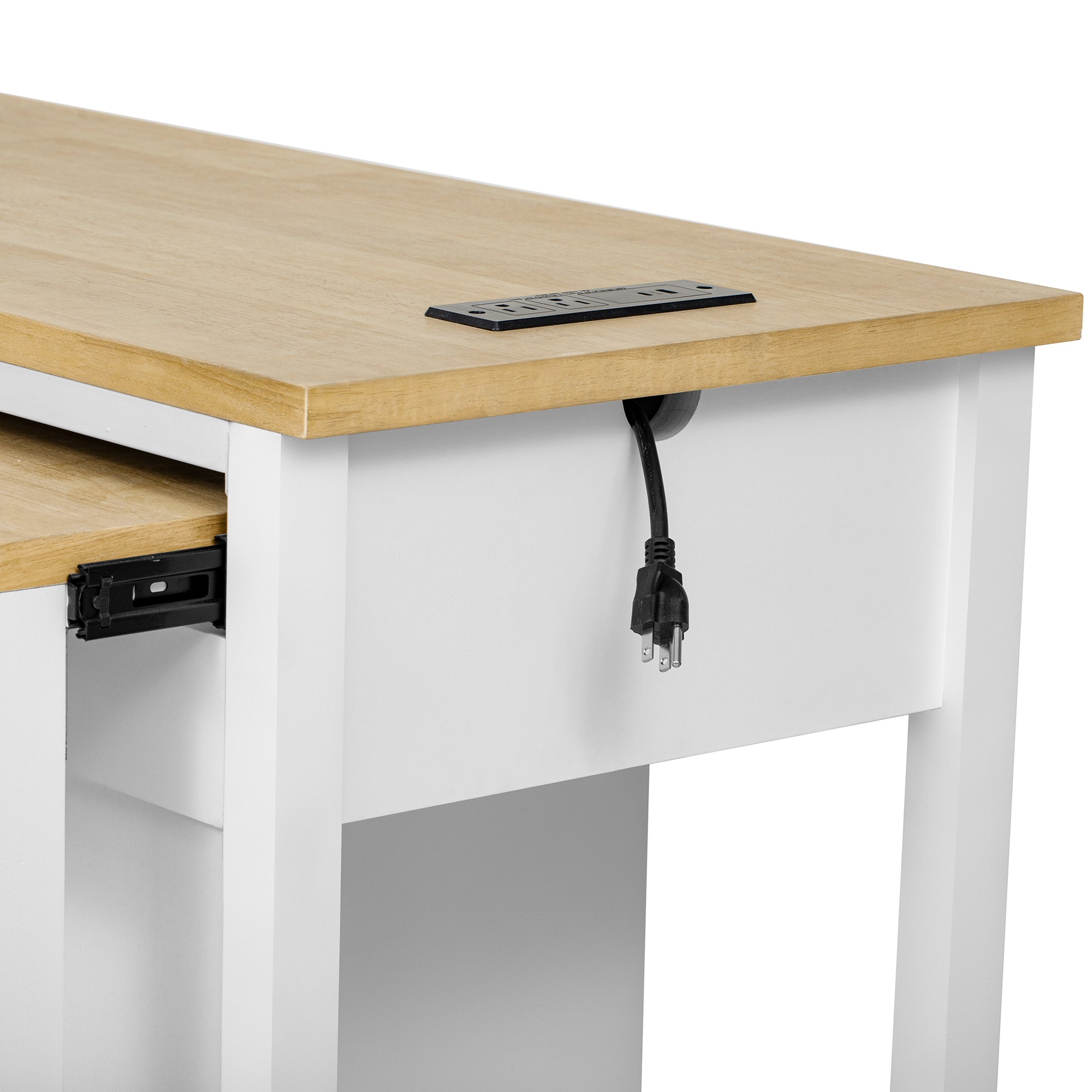 K&K 47 inch Kitchen Island with Extendable Dining Table, Rubber Wood Veneer Kitchen Table with Internal Storage Rack, Power Outlet, Kitchen island with Storage 2 Drawers 2 Cabinet, Black