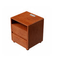 Modern Walnut Solid Wood Nightstand with 2 Drawers and Shelves, Mid Century Bedside Table with Charging Station, Curved Design, 20'