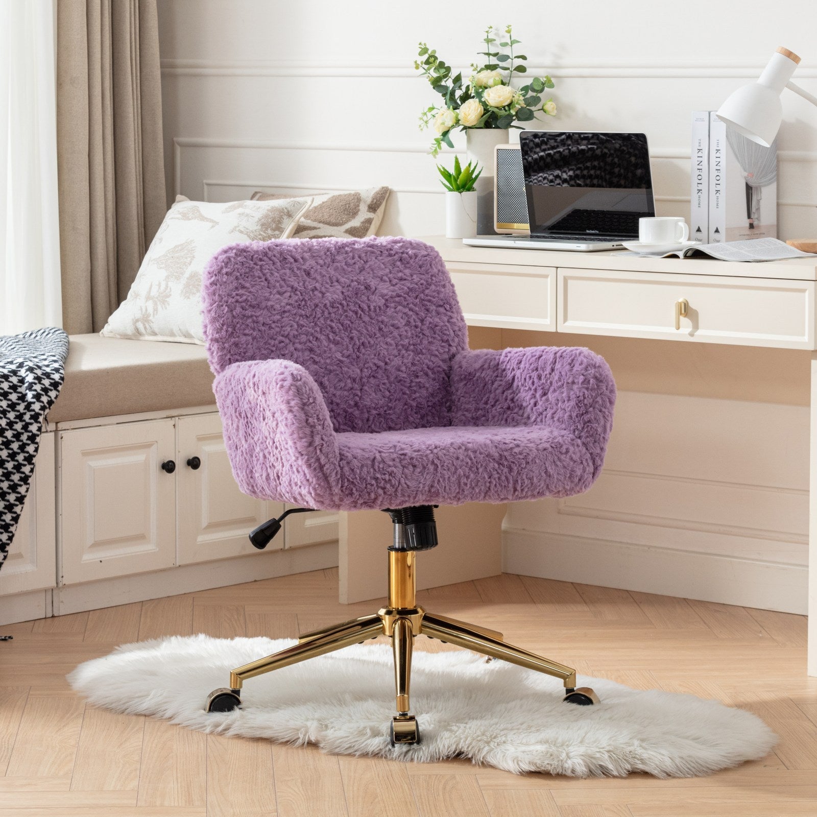 Adjustable reclining violet velvet desk chair